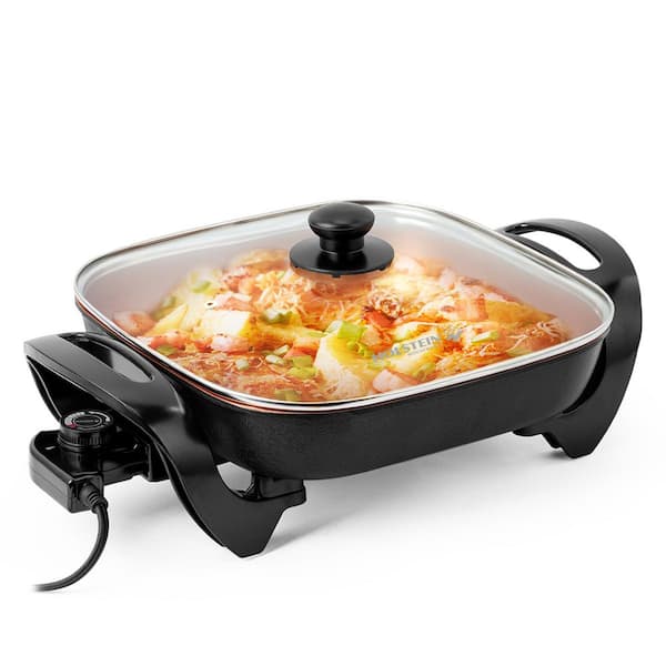 12 in. Copper Electric Skillet with Glass Lid and Adjustable Temperature Control