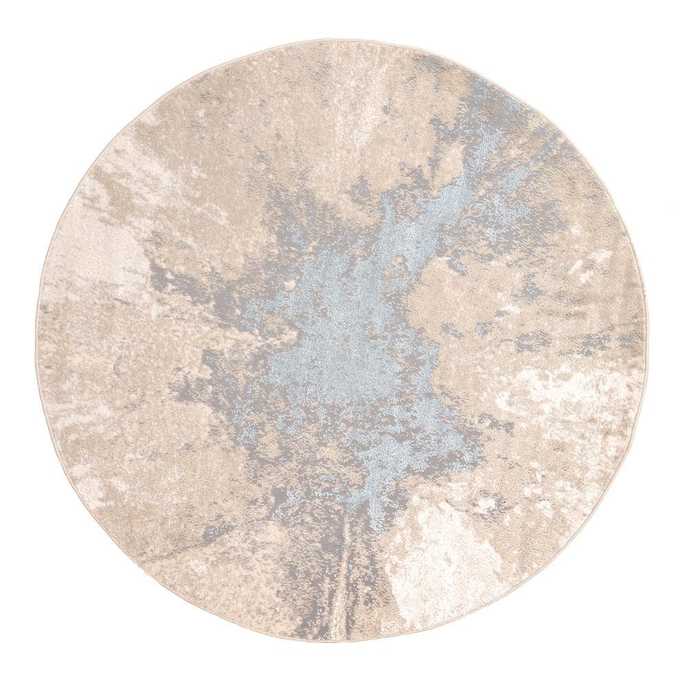 Cyn Beige and Gray Abstract Round Synthetic Area Rug