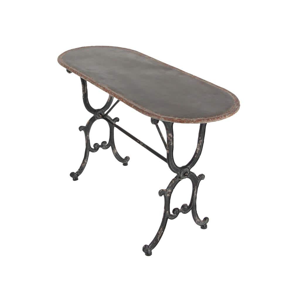 Crestline Distressed Gray Metal & Glass Console Table with Storage