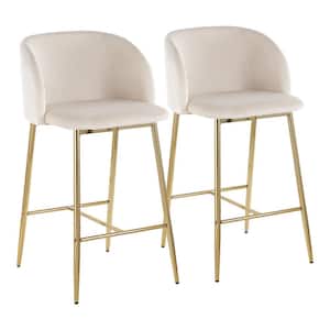 Fran 26.5 in. Cream Velvet and Gold Metal Counter Height Bar Stool (Set of 2)