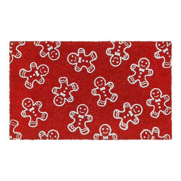 Gingerbread Cookie Red 18 in. x 30 in. Coir Glitter Printed Outdoor Door Mat