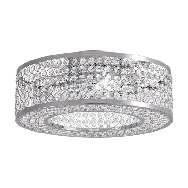 20 in. Indoor Modern Chrome Low Profile Ceiling Fan with Lights and Remote Small Caged Ceiling Fan with Clear Crystal