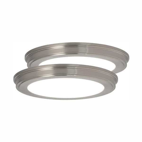 13 in. Brushed Nickel Selectable CCT Color Changing LED Round Ceiling Flush Mount Light Fixture (2-Pack)