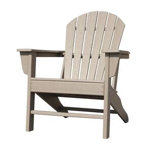 Leigh Weathered Wood Casual Plastic Adirondack Chair with Fan-Shaped Backrest and Armrests