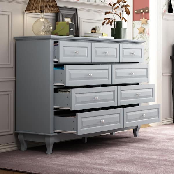 FUFU&GAGA 9-Drawer Gray Wood Dresser Bedroom Storage Cabinet Modern Style  37 in. H x 55.1 in. W x 15.7 in. D KF330075-03 - The Home Depot