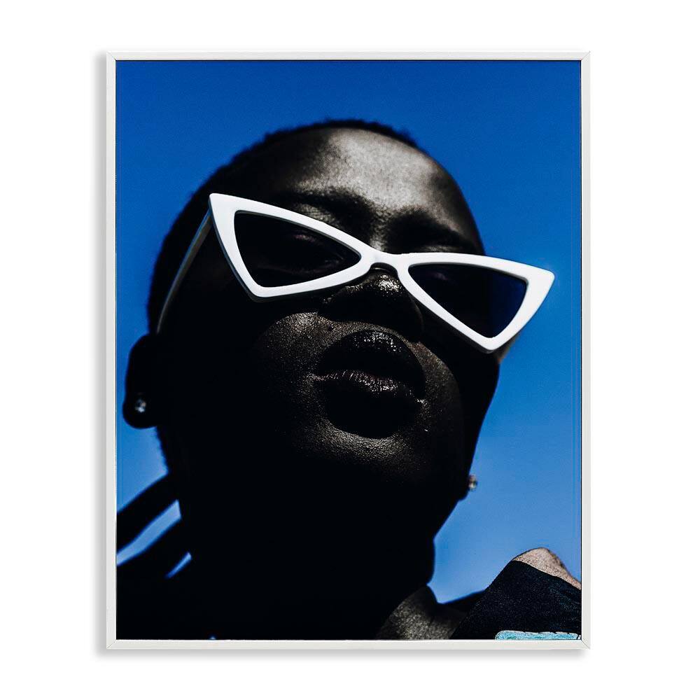 Stylish Sunglasses on Blue by Oladimeji Odunsi White Framed People Giclee Art Print 14 in. x 11 in. price history on PriceWatchPro