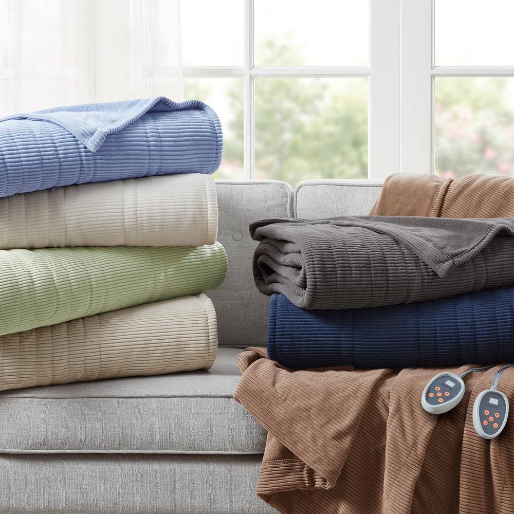 Twin Ivory Knitted Micro Fleece Heated Blanket