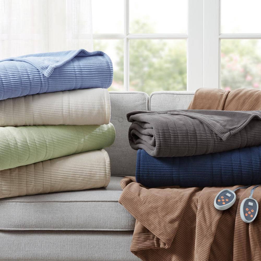 Navy Full Size Electric Micro Fleece Heated Blanket