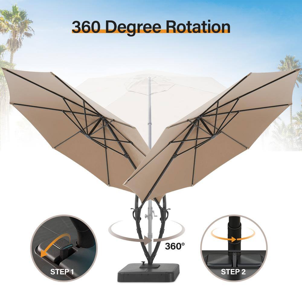 12-Foot Champagne Sunbrella Cantilever Patio Umbrella with Black Metal Pole