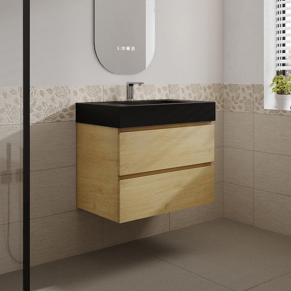 Aaby 30 in. W x 18 in. D x 25 in. H Wall Mounted Floating Bath Vanity Cabinet in Light Oak with Quartz Top and Sink