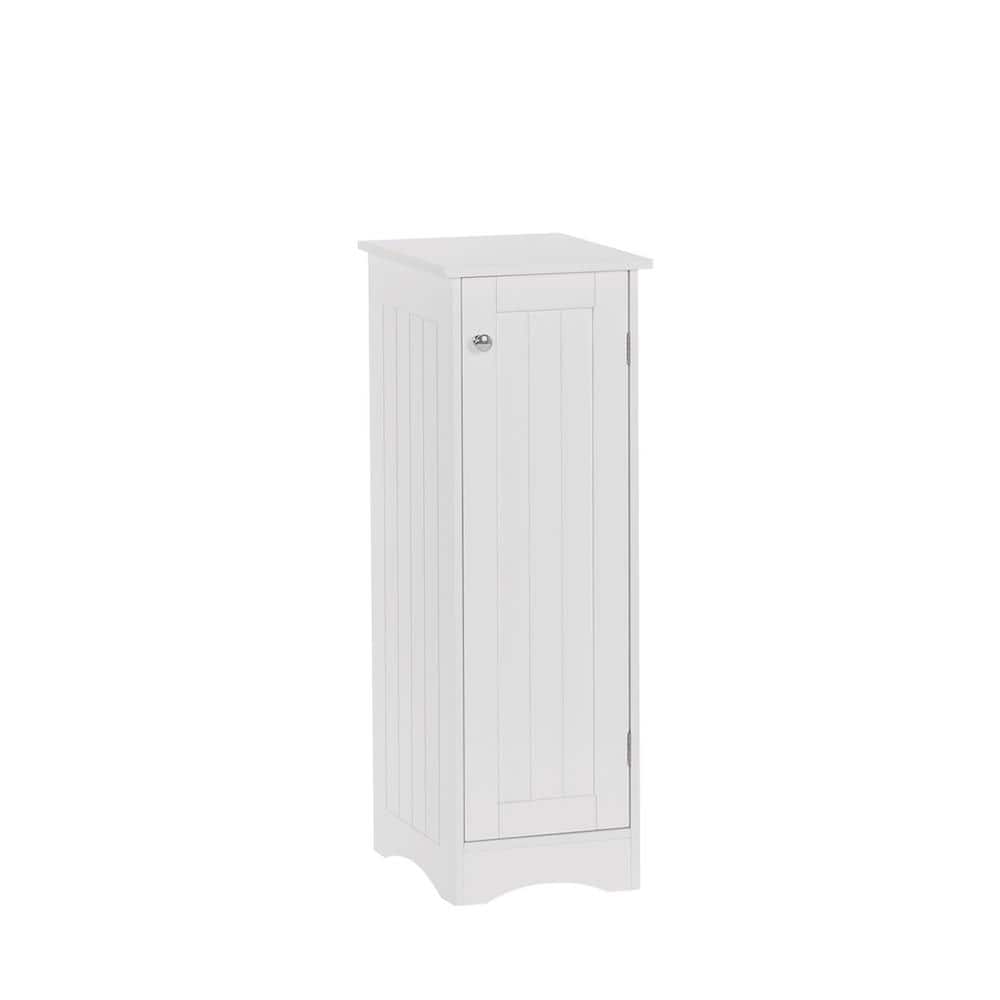 White Slim Bathroom Storage Cabinet with Adjustable Shelves