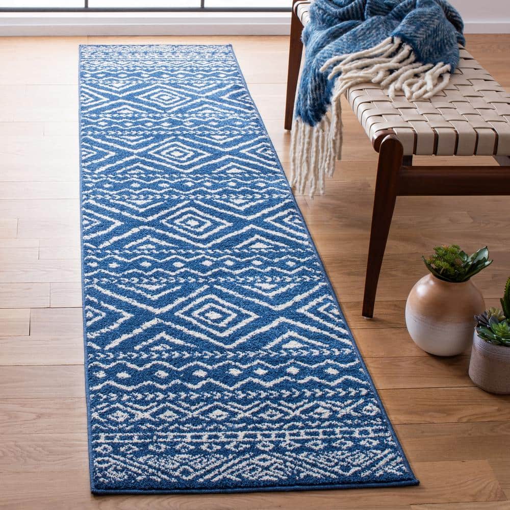 Tulum 2 ft. x 15 ft. Navy/Ivory Striped Geometric Diamonds Runner Rug price history on PriceWatchPro