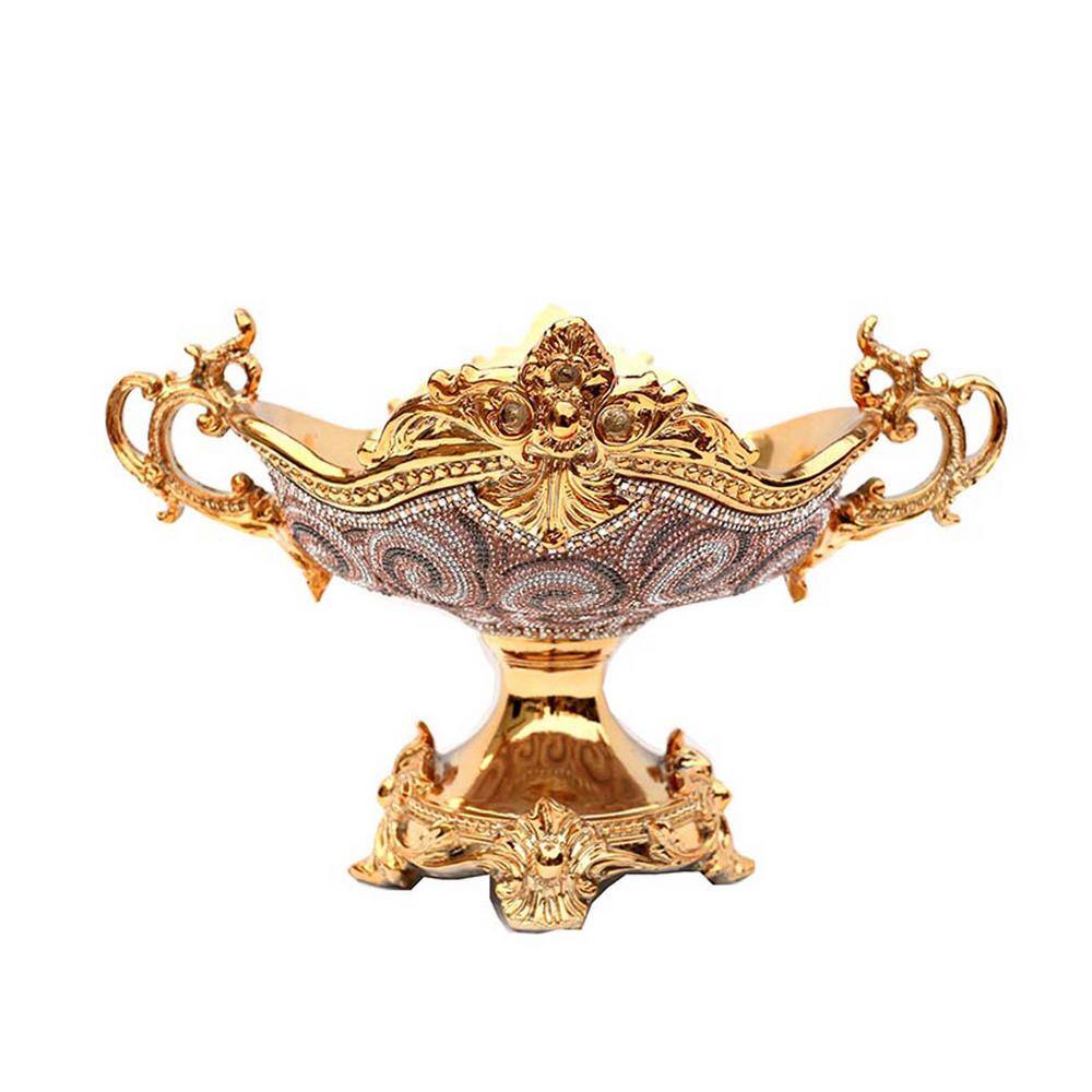 Gold Ceramic Ornate Decorative Bowl Chrome Plated Crystal Embellished Fruit