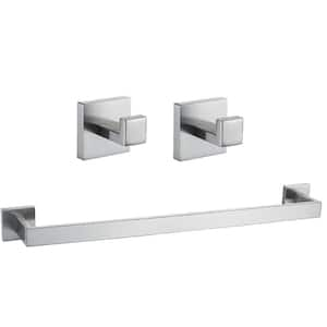 Wall Mounted 3 -Piece Bath Hardware Set with Towel Bar Towel Hooks Mounting Hardware in Brushed Nickel