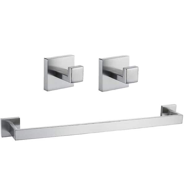 ATKING Wall Mounted 3 -Piece Bath Hardware Set with Towel Bar Towel Hooks Mounting Hardware in Brushed Nickel