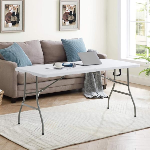 HOMESTOCK 5 ft. Fold-in-half Table Folding Resin Utility Table Lightweight Resin Table Rectangular Folding Resin Table, White