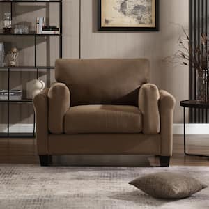 Modern Minimalist Small Couch Brown Linen-Like Accent Chair with Rolled Arm and Comfortable Thick Cushion