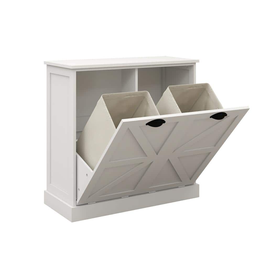 31.49 in. W x 13.77 in. D x 30.7 in. H White Linen Cabinet 2 Compartment Tilt-Out Laundry Sorter Cabinet price history on PriceWatchPro