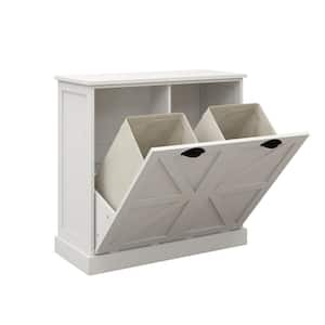 31.49 in. W x 13.77 in. D x 30.7 in. H White Linen Cabinet 2 Compartment Tilt-Out Laundry Sorter Cabinet