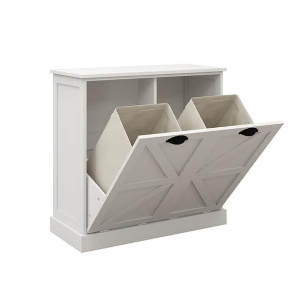 Nestfair 31.49 in. W x 13.77 in. D x 30.7 in. H White Linen Cabinet 2 Compartment Tilt-Out Laundry Sorter Cabinet