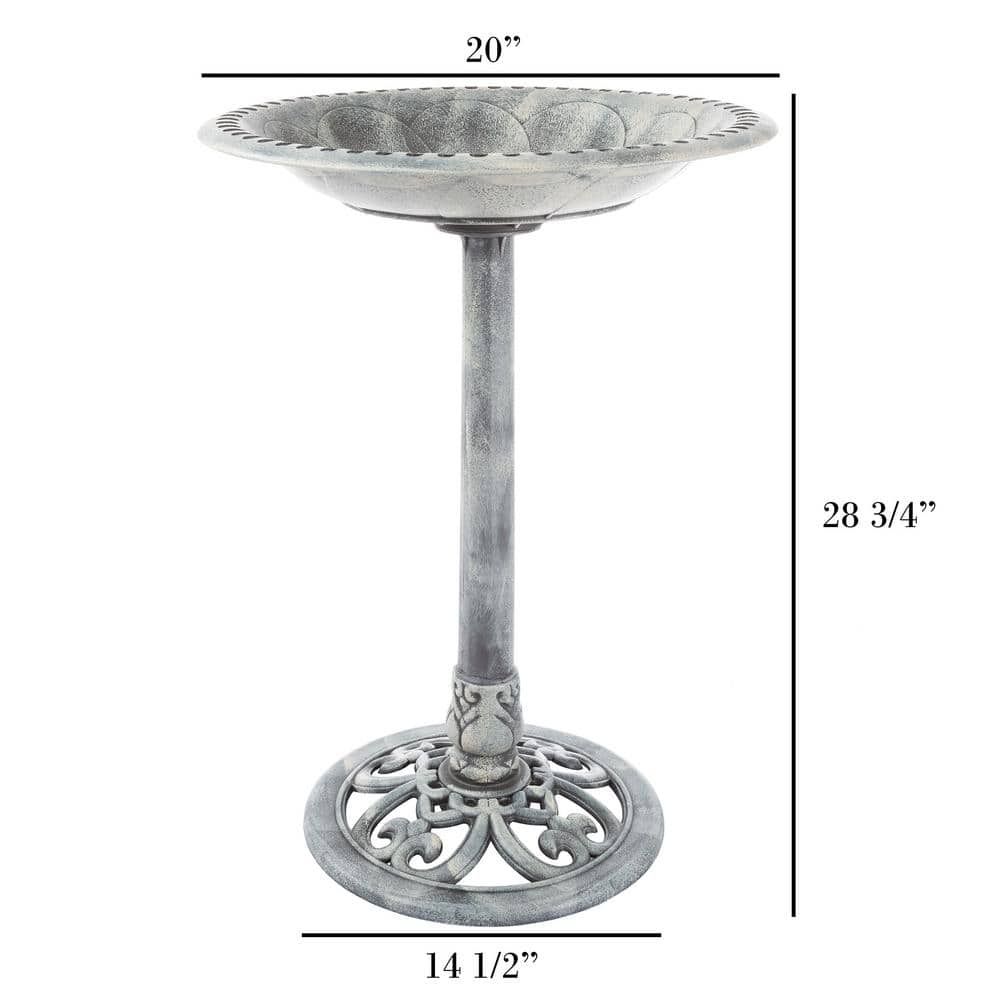 Gray Antique-Style Weather-Resistant Plastic Bird Bath with Stand