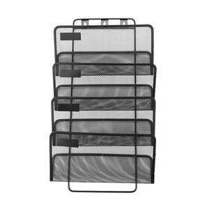 4-Tier Compartment Wall Mounted Office Supply, Document, Folder Organizer, Black