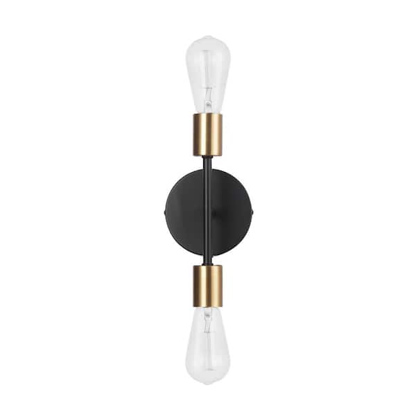 Hampton Bay Stockport 2-Light Matte Black and Brass Wall Sconce