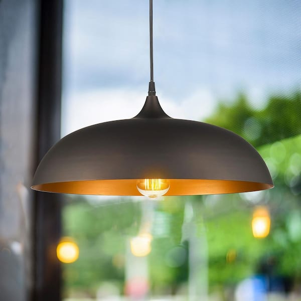 JAZAVA Farmhouse 60-Watt 1-Light Oil Rubbed Bronze Shaded Pendant