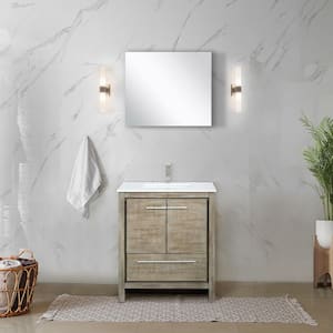 Lafarre 30 in W x 20 in D Rustic Acacia Bath Vanity, White Quartz Top, Brushed Nickel Faucet Set and 28 in Mirror