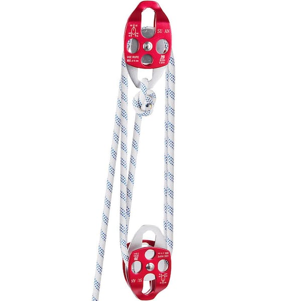 SKYSHALO Twin Sheave Block and Tackle 0.43-0.5 In. 100-200 Ft. Twin Sheave Block with Braid Rope 30-35 KN 6600-7705 LB. Double