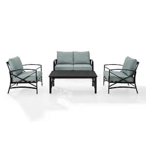 Kaplan 4-Piece Metal Patio Outdoor Seating Set with Mist Cushion - Loveseat, 2-Chairs, Coffee Table