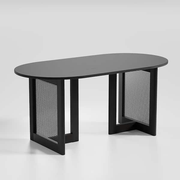 Lirago Oval Black Color Oak Wood 67 in. Double Pedestal