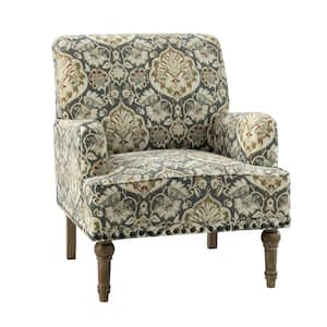 Latina Pine Floral Patterns Armchair with Nailhead Trim and Turned Solid Wood Legs