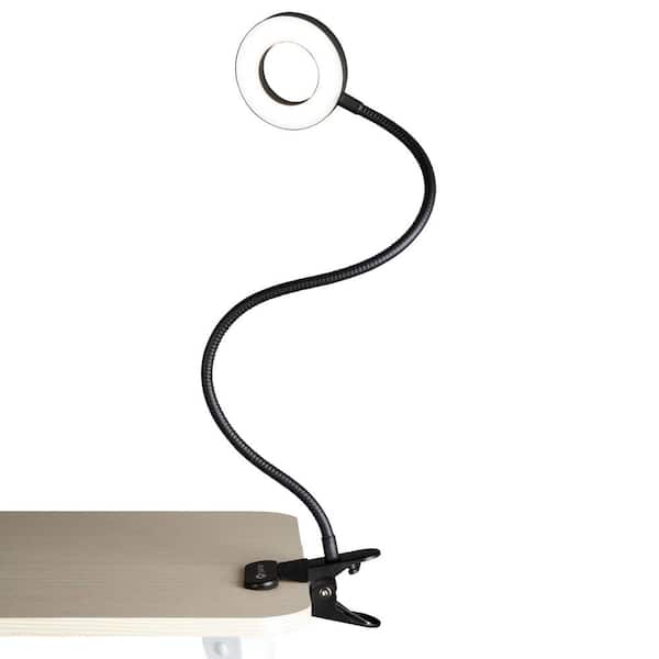 OttLite Wellness Series 20 in. Black Capture LED Clip-On Ring Light Desk Lamp