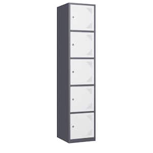 5-Tier Metal Locker with Keys for Employees Staff Gym 17 in. D x 15 in. W x 71 in. H in Grey White