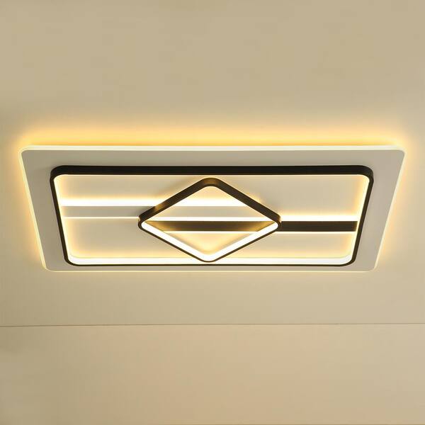 OUKANING 36.22 in. White Modern Rectangle Flush Mount 3