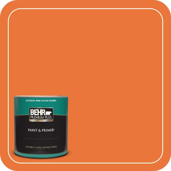BEHR PREMIUM PLUS 1 qt. Home Decorators Collection #HDC-MD-27 Tart Orange Semi-Gloss Enamel Exterior Paint & Primer