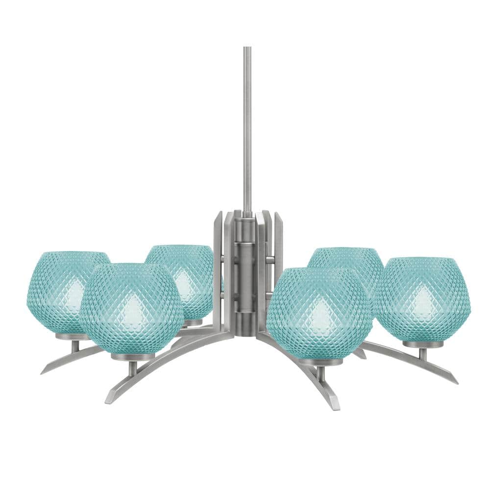 Siena 27.5 in. 6 Light Graphite Chandelier with Turquoise Glass Shades