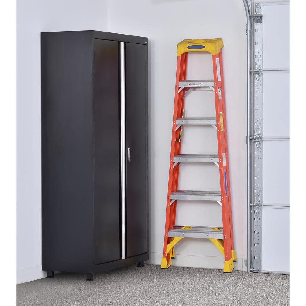 Black Freestanding Lockable Steel Storage Cabinet with Adjustable Shelving
