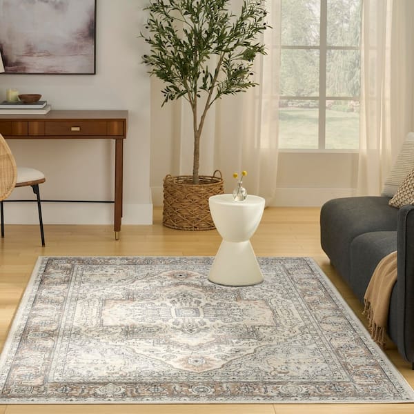 Concerto Ivory Grey Taupe 4 ft. x 6 ft. Center medallion Traditional Area Rug