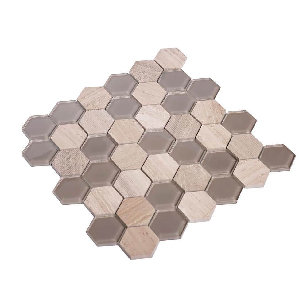 Gray Hexagon Glass and Marble Mosaic Tile for Walls and Floors
