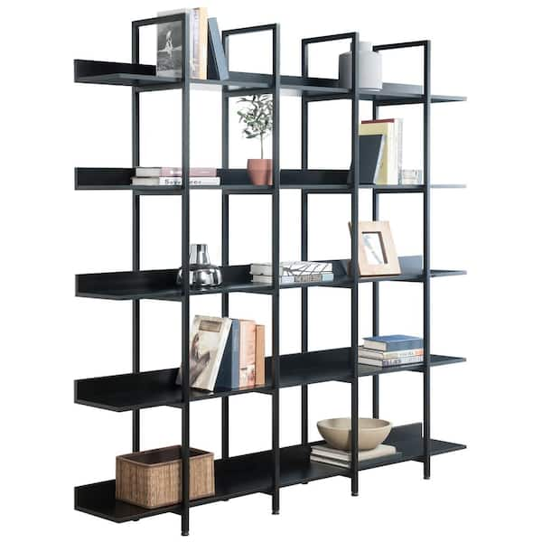 70.87 in. Black Wood 5 Shelf Bookcase Home Office Open Bookshelf