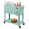 VINGLI 80 Qt. Rolling Cart on Wheels, Blue Patio Cooler for Party, Steel Ice Chest with Shelf, Bottle Opener, Water Pipe HDG58000142