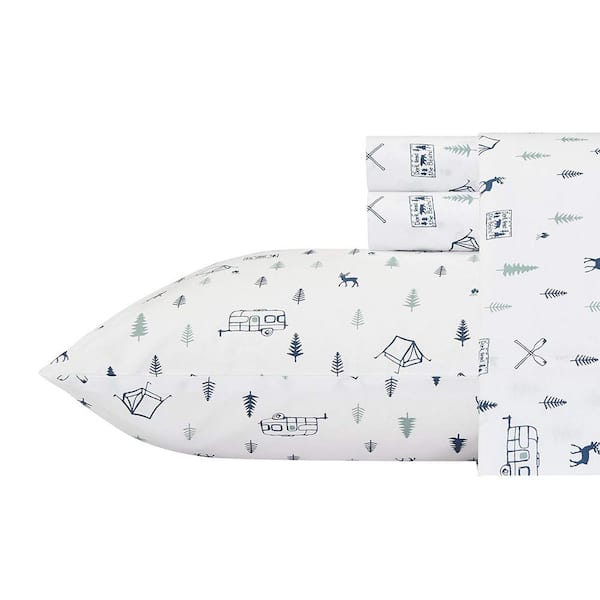 Eddie Bauer Campout 4-Piece Blue Wildlife 200-Thread Count Cotton Percale King Sheet Set