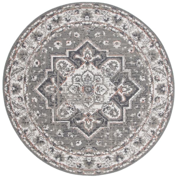 Pyramid 7 ft. x 7 ft. Round Gray/Ivory Vintage Distressed Medallion Area Rug