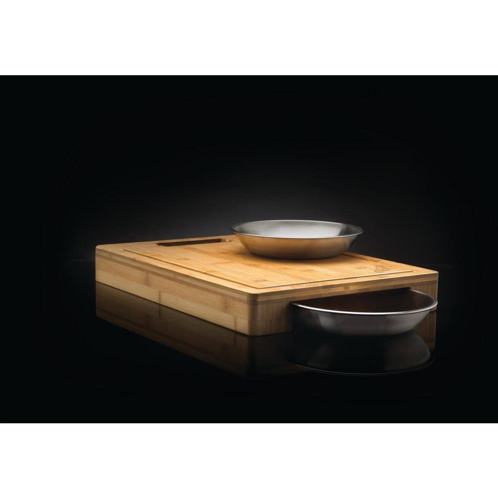 Bamboo Rectangular Cutting Board with Stainless Steel Bowls
