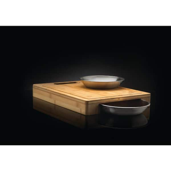 Napoleon Pro Bamboo Cutting Board with Stainless Steel Bowls, Brown