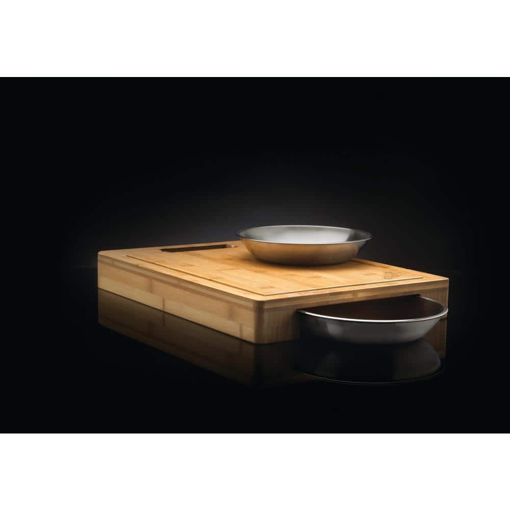 Bamboo Rectangular Cutting Board with Stainless Steel Bowls