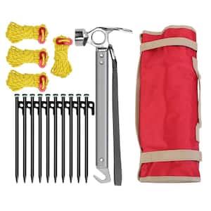 Portable Tent Pegs Set, 10 Durable Stakes, 4 9.84 ft. Windproof Ropes, 1 Hammer, Storage Bag for Camping Hiking Canopy