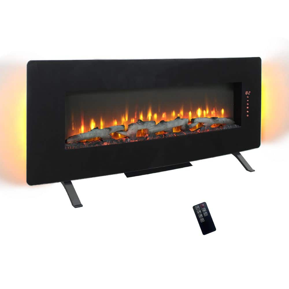 48 in. Curved Wall Mounted Electric Fireplace in Black with Multi-Color Flame, Ember Bed, Remote, Timer price history on PriceWatchPro